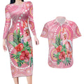 Breast Cancer Pink Cockatoo Couples Matching Long Sleeve Bodycon Dress and Hawaiian Shirt Indigenous Australia Watercolor Glaze - Aussie Hoodie