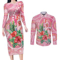 Breast Cancer Pink Cockatoo Couples Matching Long Sleeve Bodycon Dress and Long Sleeve Button Shirt Indigenous Australia Watercolor Glaze - Aussie Hoodie