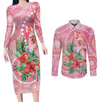 Breast Cancer Pink Cockatoo Couples Matching Long Sleeve Bodycon Dress and Long Sleeve Button Shirt Indigenous Australia Watercolor Glaze - Aussie Hoodie