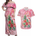 Breast Cancer Pink Cockatoo Couples Matching Off Shoulder Maxi Dress and Hawaiian Shirt Indigenous Australia Watercolor Glaze - Aussie Hoodie