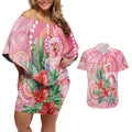 Breast Cancer Pink Cockatoo Couples Matching Off Shoulder Short Dress and Hawaiian Shirt Indigenous Australia Watercolor Glaze - Aussie Hoodie