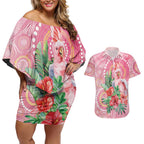 Breast Cancer Pink Cockatoo Couples Matching Off Shoulder Short Dress and Hawaiian Shirt Indigenous Australia Watercolor Glaze - Aussie Hoodie
