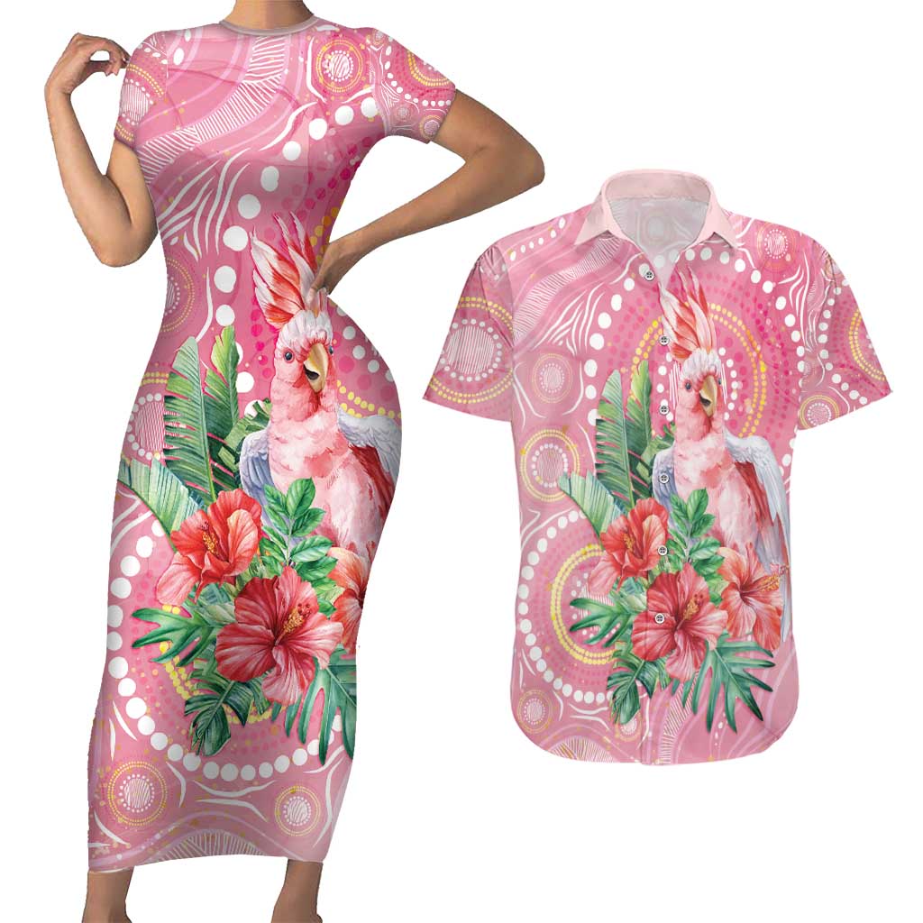 Breast Cancer Pink Cockatoo Couples Matching Short Sleeve Bodycon Dress and Hawaiian Shirt Indigenous Australia Watercolor Glaze - Aussie Hoodie