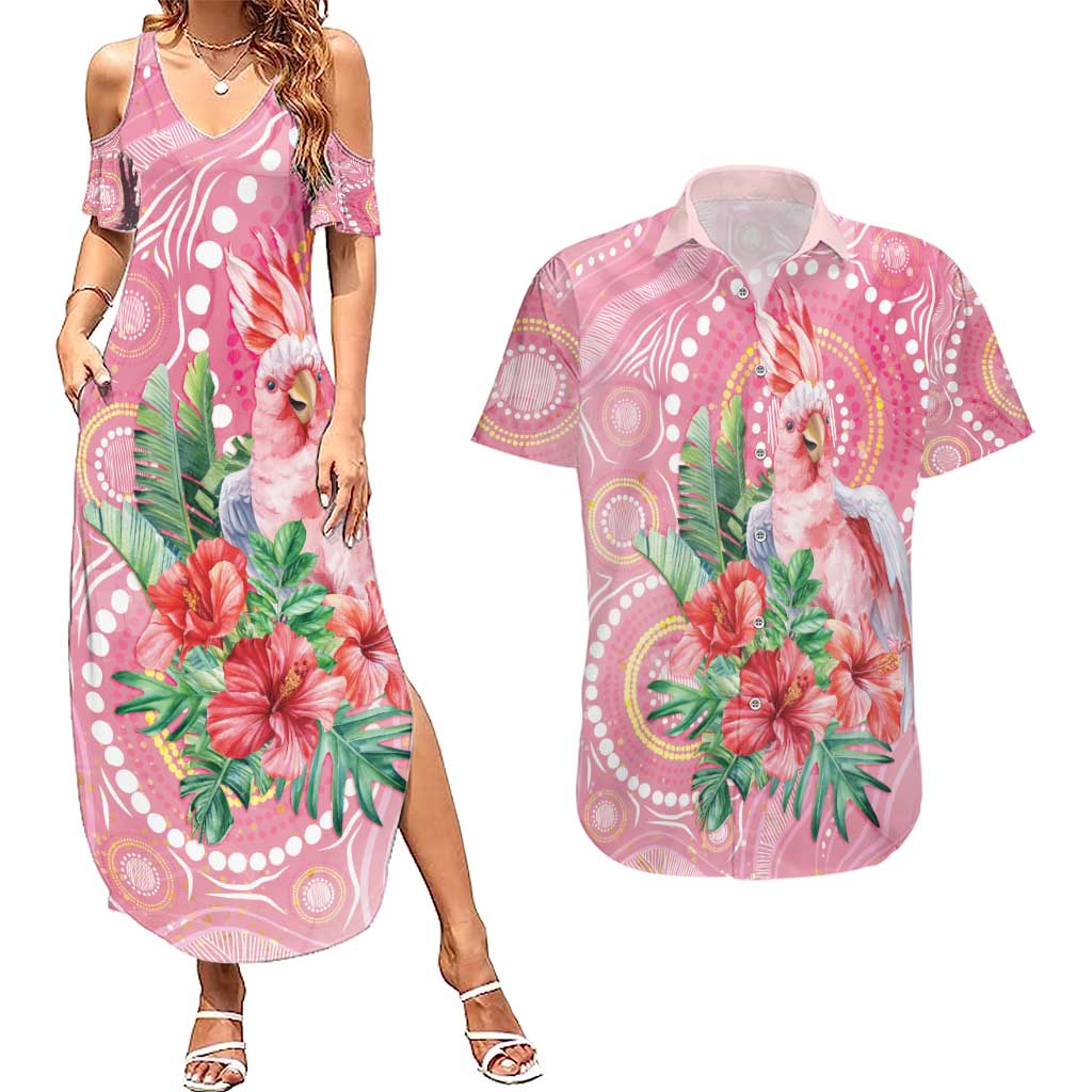 Breast Cancer Pink Cockatoo Couples Matching Summer Maxi Dress and Hawaiian Shirt Indigenous Australia Watercolor Glaze - Aussie Hoodie