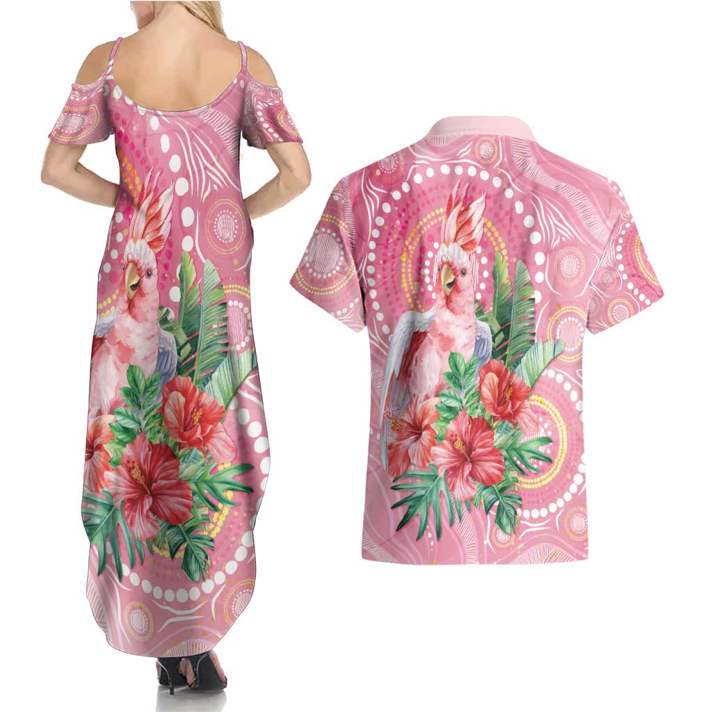 Breast Cancer Pink Cockatoo Couples Matching Summer Maxi Dress and Hawaiian Shirt Indigenous Australia Watercolor Glaze - Aussie Hoodie