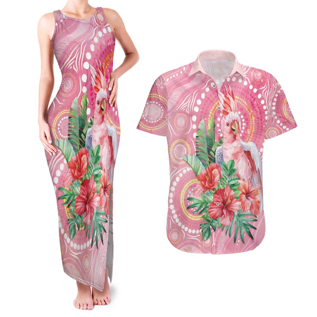 Breast Cancer Pink Cockatoo Couples Matching Tank Maxi Dress and Hawaiian Shirt Indigenous Australia Watercolor Glaze - Aussie Hoodie