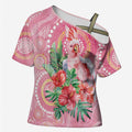 Breast Cancer Pink Cockatoo Cross Shoulder Shirt Indigenous Australia Watercolor Glaze - Aussie Hoodie