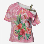 Breast Cancer Pink Cockatoo Cross Shoulder Shirt Indigenous Australia Watercolor Glaze - Aussie Hoodie