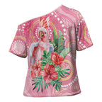 Breast Cancer Pink Cockatoo Cross Shoulder Shirt Indigenous Australia Watercolor Glaze - Aussie Hoodie
