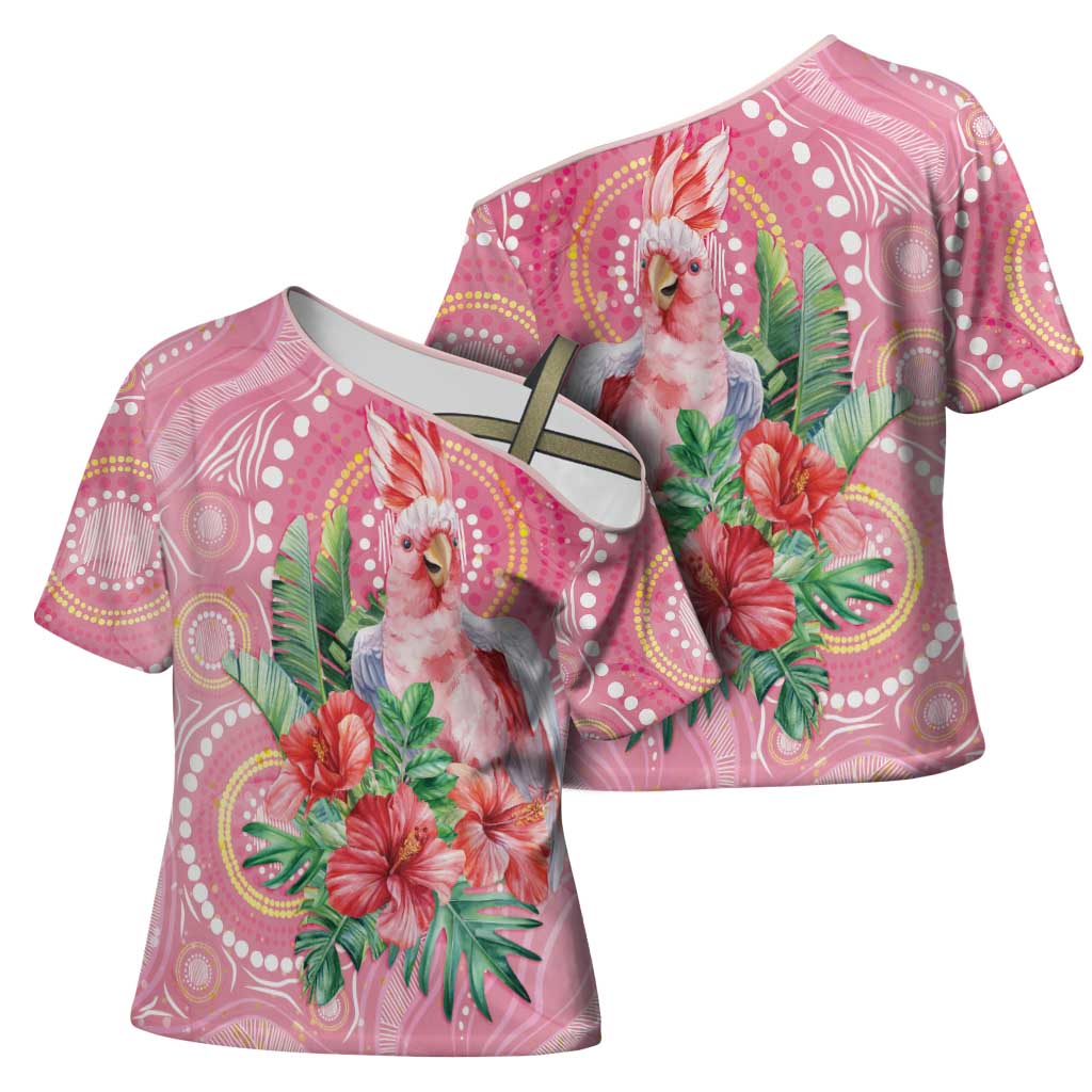 Breast Cancer Pink Cockatoo Cross Shoulder Shirt Indigenous Australia Watercolor Glaze - Aussie Hoodie
