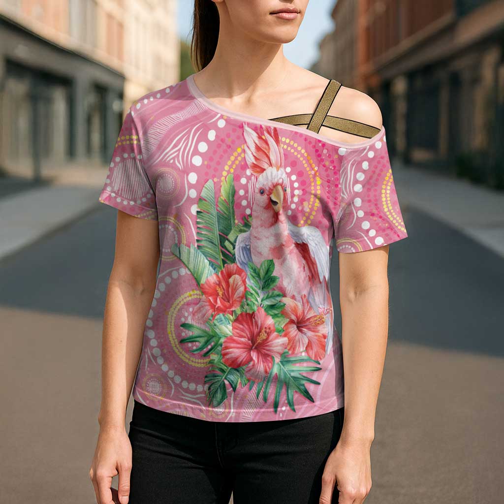 Breast Cancer Pink Cockatoo Cross Shoulder Shirt Indigenous Australia Watercolor Glaze - Aussie Hoodie