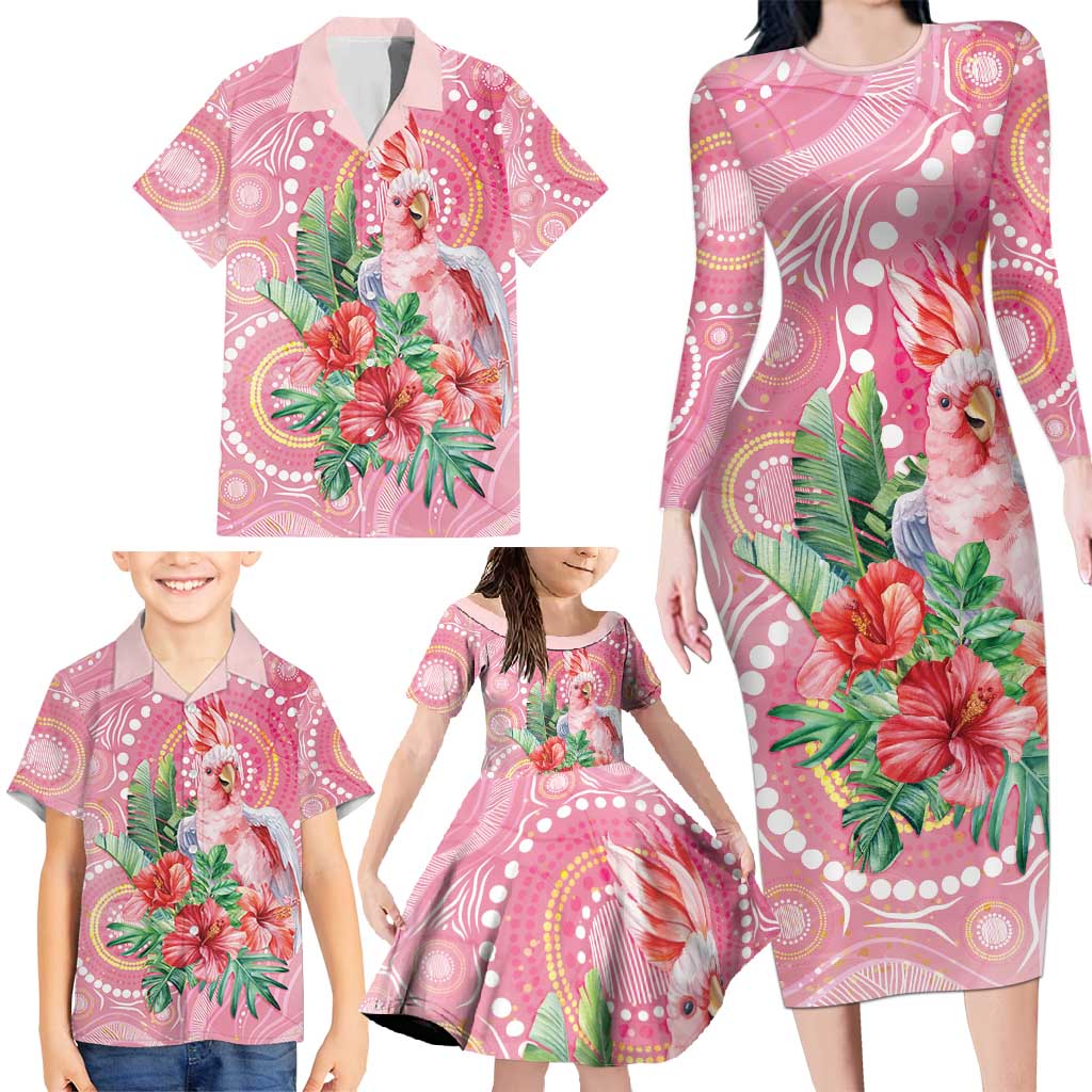 Breast Cancer Pink Cockatoo Family Matching Long Sleeve Bodycon Dress and Hawaiian Shirt Indigenous Australia Watercolor Glaze - Aussie Hoodie