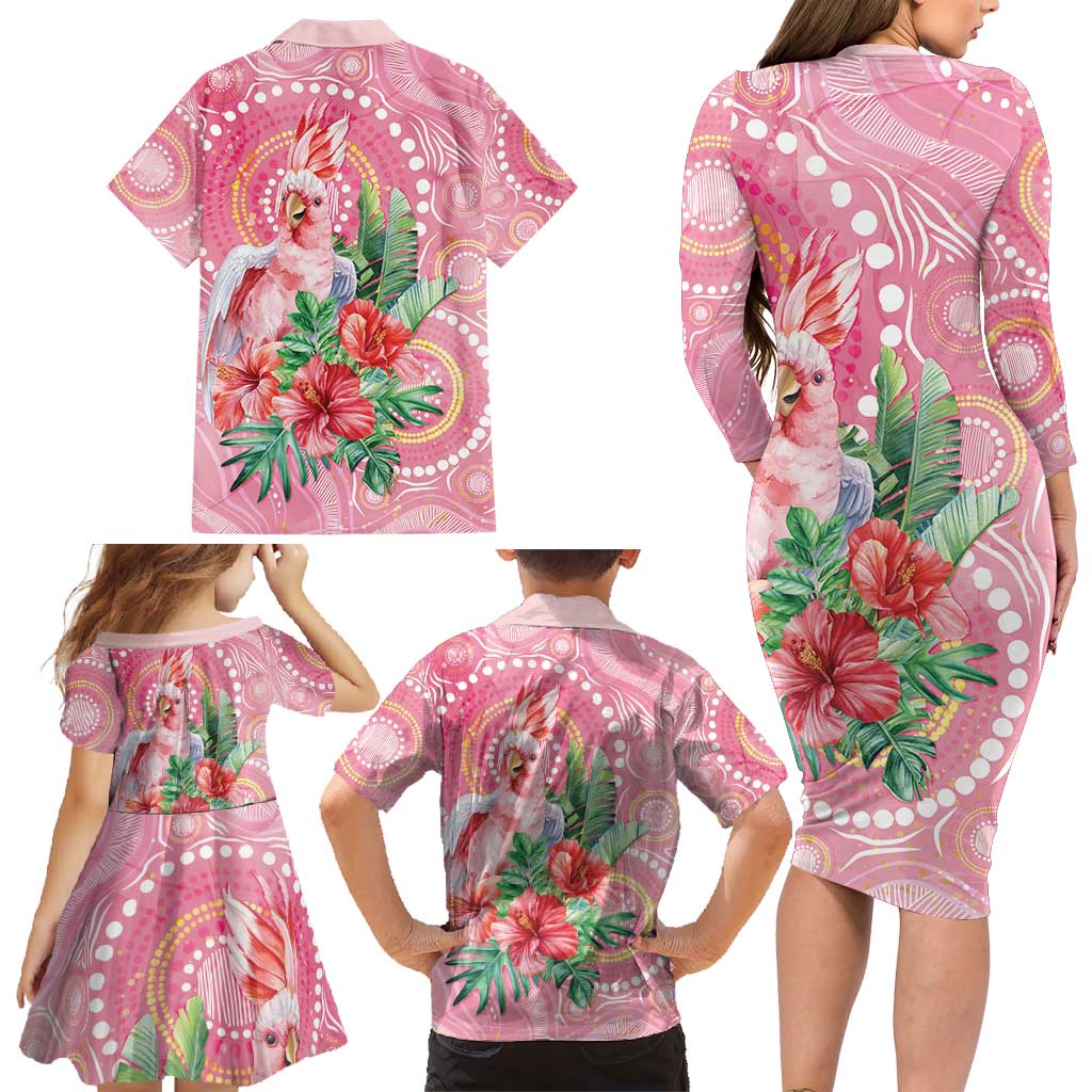 Breast Cancer Pink Cockatoo Family Matching Long Sleeve Bodycon Dress and Hawaiian Shirt Indigenous Australia Watercolor Glaze - Aussie Hoodie