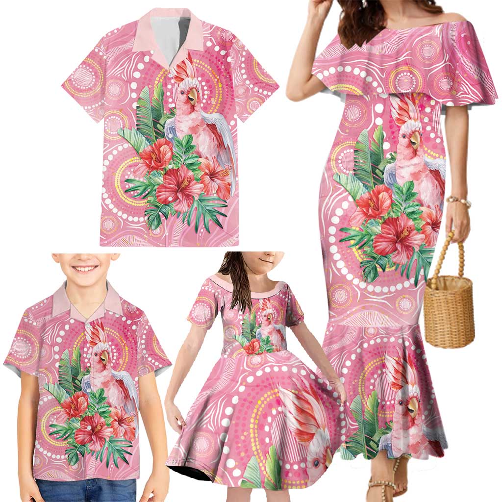 Breast Cancer Pink Cockatoo Family Matching Mermaid Dress and Hawaiian Shirt Indigenous Australia Watercolor Glaze - Aussie Hoodie