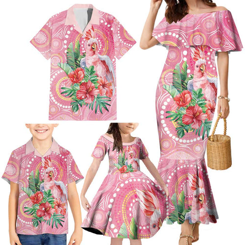 Breast Cancer Pink Cockatoo Family Matching Mermaid Dress and Hawaiian Shirt Indigenous Australia Watercolor Glaze - Aussie Hoodie