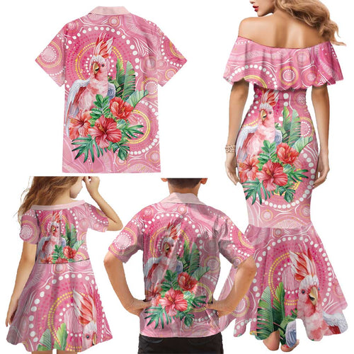 Breast Cancer Pink Cockatoo Family Matching Mermaid Dress and Hawaiian Shirt Indigenous Australia Watercolor Glaze - Aussie Hoodie