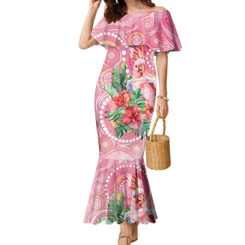 Breast Cancer Pink Cockatoo Family Matching Mermaid Dress and Hawaiian Shirt Indigenous Australia Watercolor Glaze - Aussie Hoodie