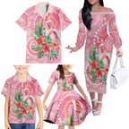 Breast Cancer Pink Cockatoo Family Matching Off The Shoulder Long Sleeve Dress and Hawaiian Shirt Indigenous Australia Watercolor Glaze - Aussie Hoodie