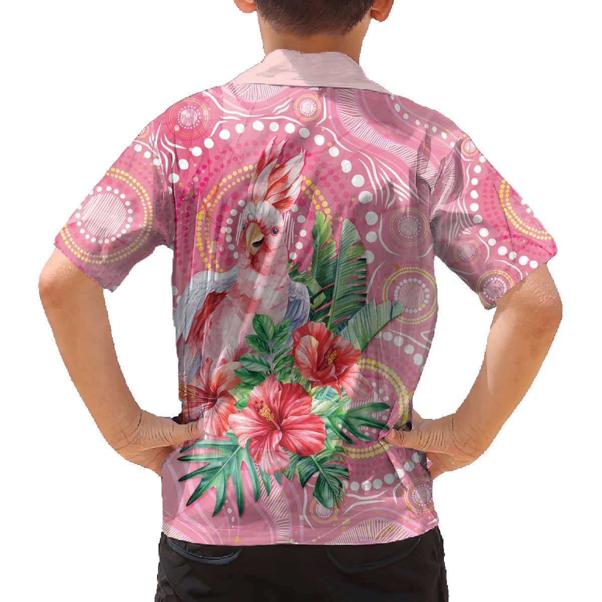 Breast Cancer Pink Cockatoo Family Matching Off The Shoulder Long Sleeve Dress and Hawaiian Shirt Indigenous Australia Watercolor Glaze - Aussie Hoodie