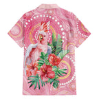 Breast Cancer Pink Cockatoo Family Matching Off The Shoulder Long Sleeve Dress and Hawaiian Shirt Indigenous Australia Watercolor Glaze - Aussie Hoodie