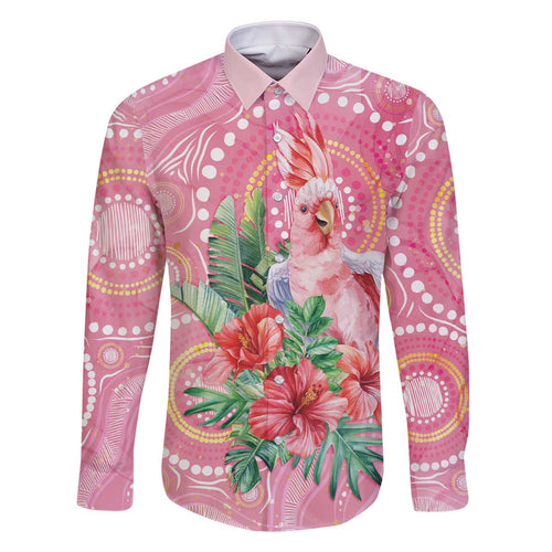 Breast Cancer Pink Cockatoo Family Matching Off The Shoulder Long Sleeve Dress and Hawaiian Shirt Indigenous Australia Watercolor Glaze - Aussie Hoodie