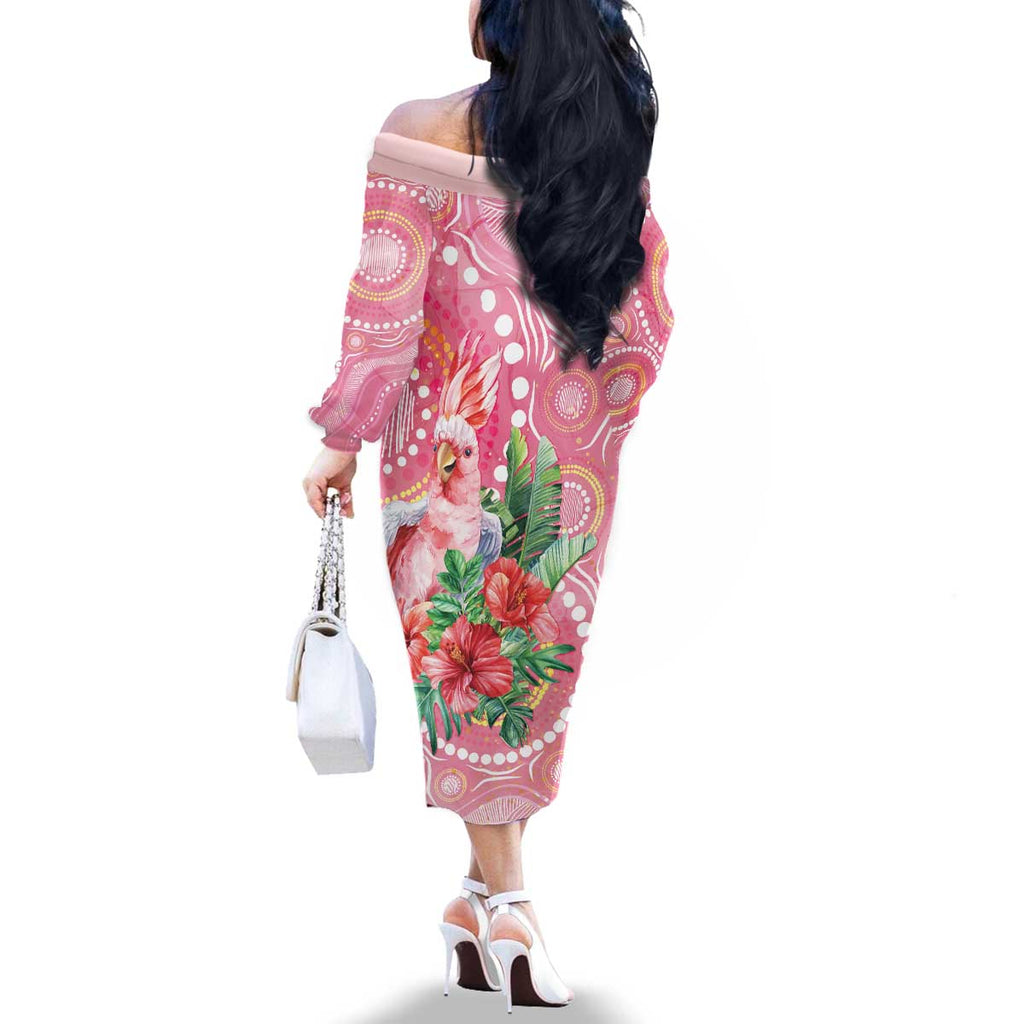 Breast Cancer Pink Cockatoo Family Matching Off The Shoulder Long Sleeve Dress and Hawaiian Shirt Indigenous Australia Watercolor Glaze - Aussie Hoodie