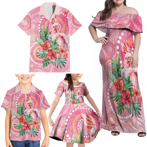 Breast Cancer Pink Cockatoo Family Matching Off Shoulder Maxi Dress and Hawaiian Shirt Indigenous Australia Watercolor Glaze - Aussie Hoodie