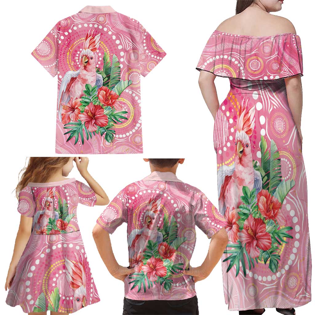 Breast Cancer Pink Cockatoo Family Matching Off Shoulder Maxi Dress and Hawaiian Shirt Indigenous Australia Watercolor Glaze - Aussie Hoodie