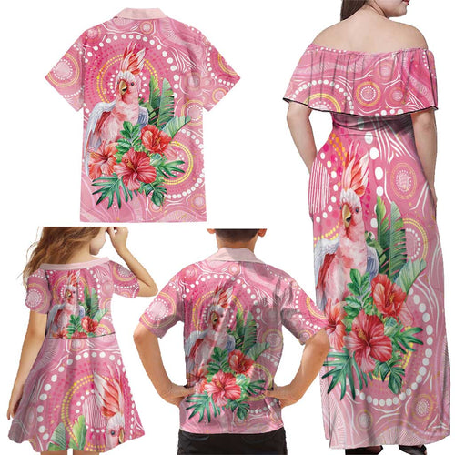 Breast Cancer Pink Cockatoo Family Matching Off Shoulder Maxi Dress and Hawaiian Shirt Indigenous Australia Watercolor Glaze - Aussie Hoodie