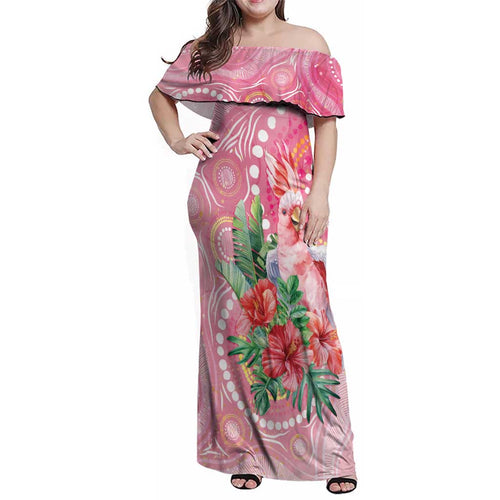 Breast Cancer Pink Cockatoo Family Matching Off Shoulder Maxi Dress and Hawaiian Shirt Indigenous Australia Watercolor Glaze - Aussie Hoodie
