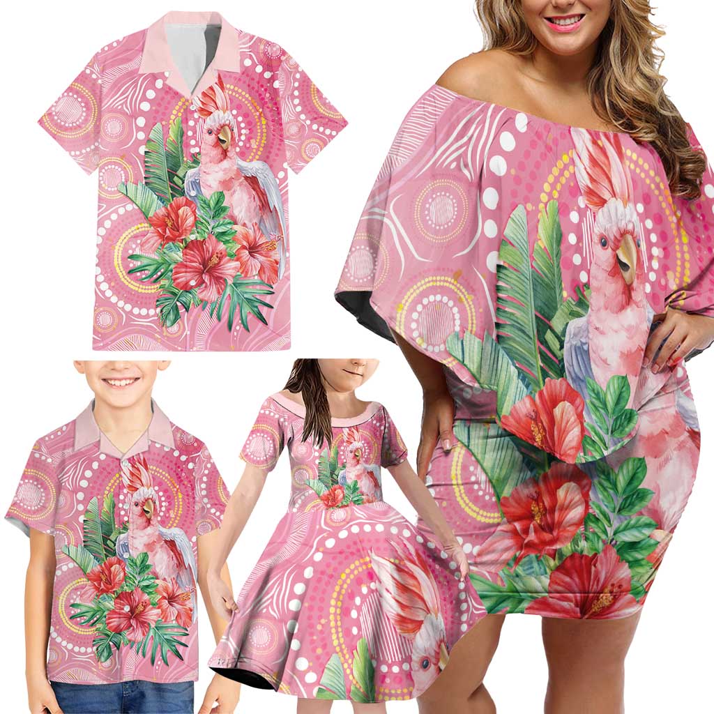 Breast Cancer Pink Cockatoo Family Matching Off Shoulder Short Dress and Hawaiian Shirt Indigenous Australia Watercolor Glaze - Aussie Hoodie
