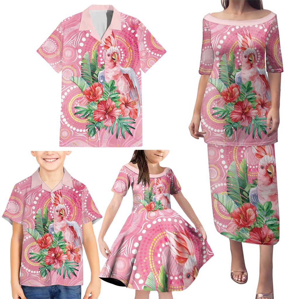Breast Cancer Pink Cockatoo Family Matching Puletasi and Hawaiian Shirt Indigenous Australia Watercolor Glaze - Aussie Hoodie