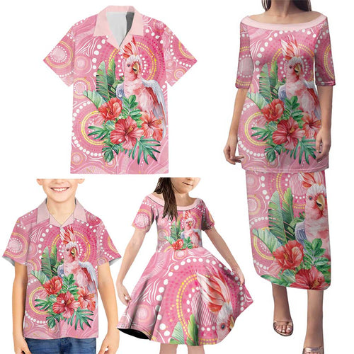 Breast Cancer Pink Cockatoo Family Matching Puletasi and Hawaiian Shirt Indigenous Australia Watercolor Glaze - Aussie Hoodie