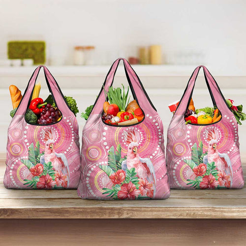 Breast Cancer Pink Cockatoo Grocery Bag Indigenous Australia Watercolor Glaze - Aussie Hoodie
