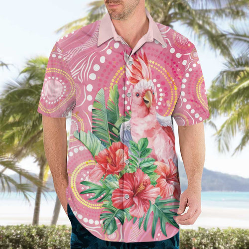 Breast Cancer Pink Cockatoo Hawaiian Shirt Indigenous Australia Watercolor Glaze - Aussie Hoodie