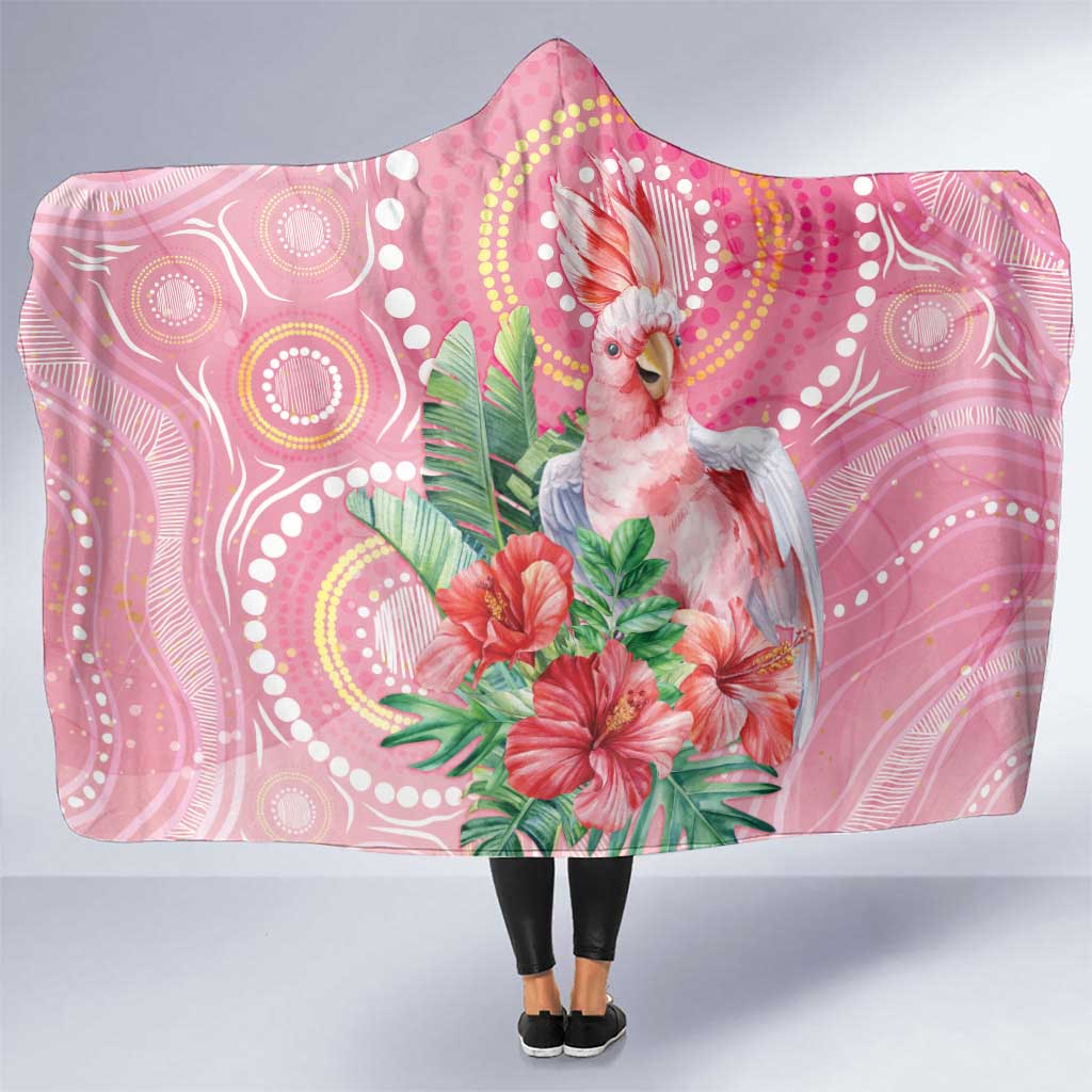 Breast Cancer Pink Cockatoo Hooded Blanket Indigenous Australia Watercolor Glaze - Aussie Hoodie
