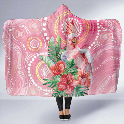 Breast Cancer Pink Cockatoo Hooded Blanket Indigenous Australia Watercolor Glaze - Aussie Hoodie
