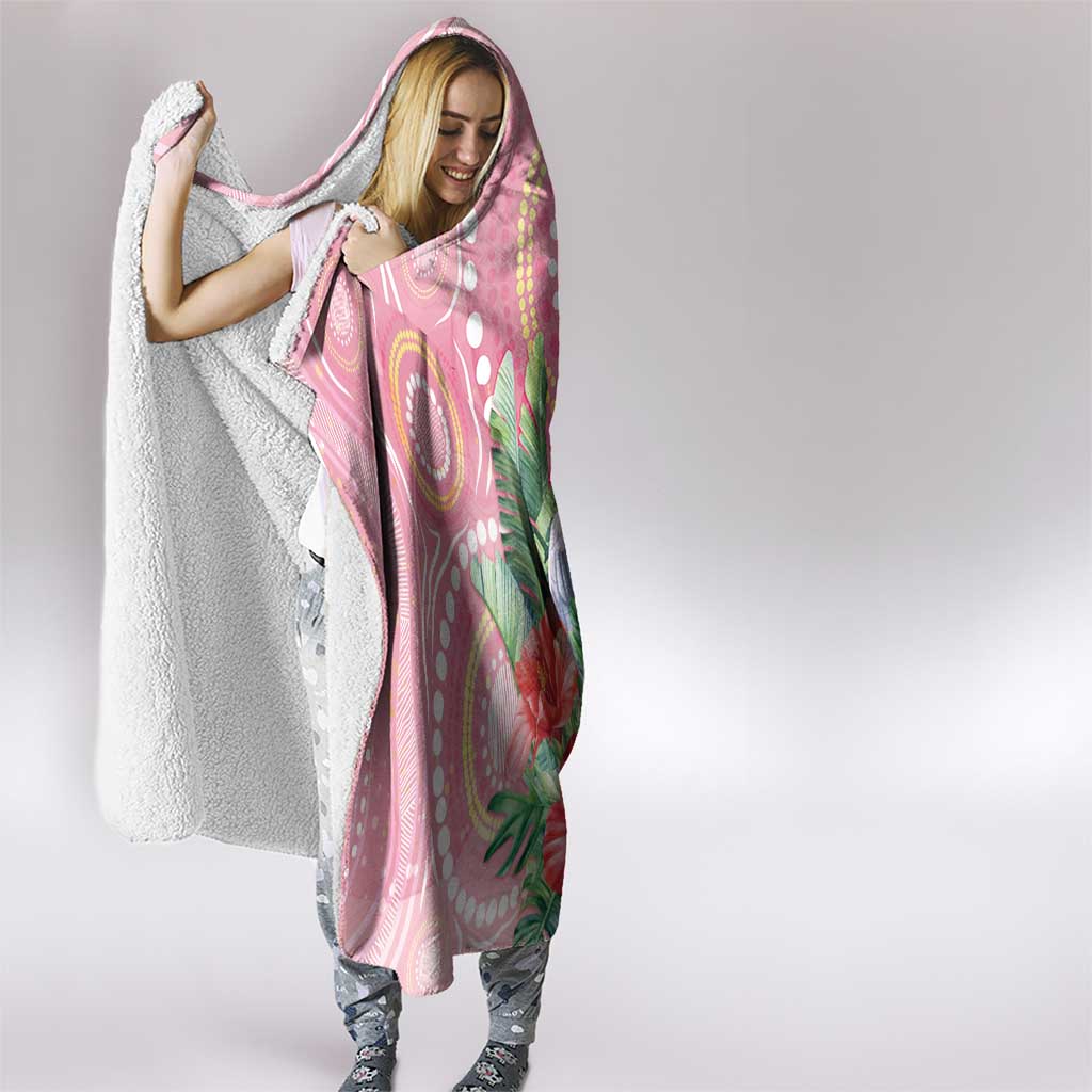 Breast Cancer Pink Cockatoo Hooded Blanket Indigenous Australia Watercolor Glaze - Aussie Hoodie