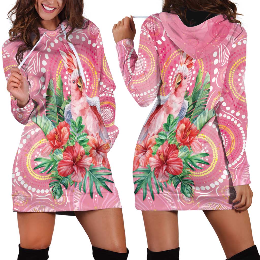 Breast Cancer Pink Cockatoo Hoodie Dress Indigenous Australia Watercolor Glaze - Aussie Hoodie