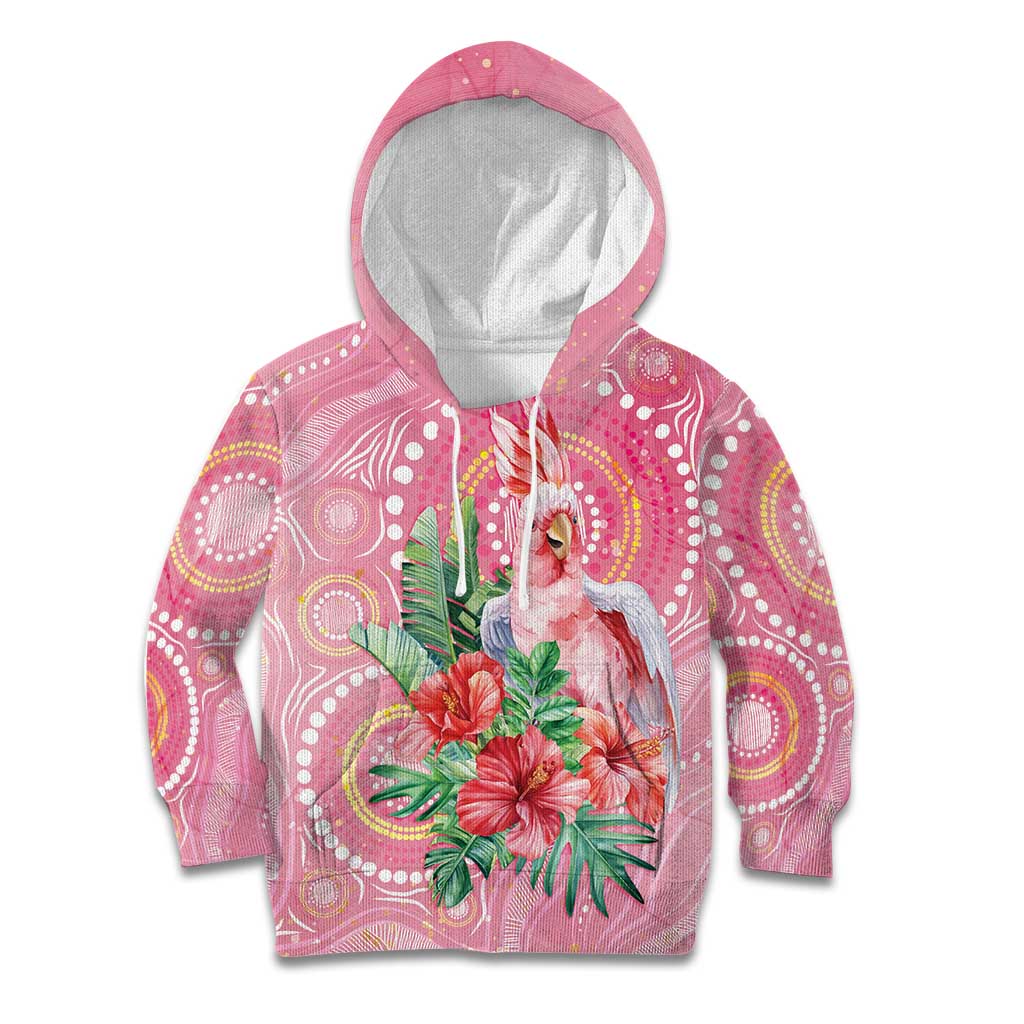 Breast Cancer Pink Cockatoo Kid Hoodie Indigenous Australia Watercolor Glaze - Aussie Hoodie