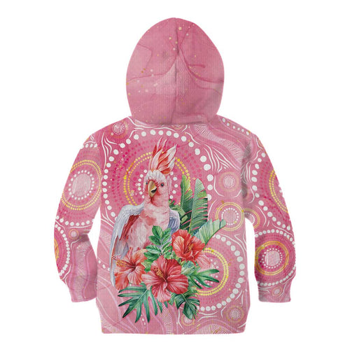 Breast Cancer Pink Cockatoo Kid Hoodie Indigenous Australia Watercolor Glaze - Aussie Hoodie