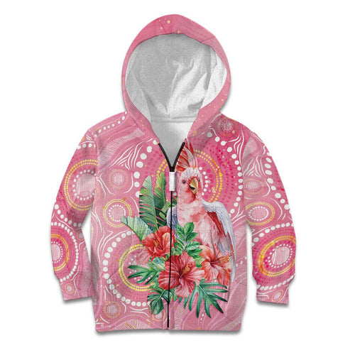 Breast Cancer Pink Cockatoo Kid Hoodie Indigenous Australia Watercolor Glaze - Aussie Hoodie