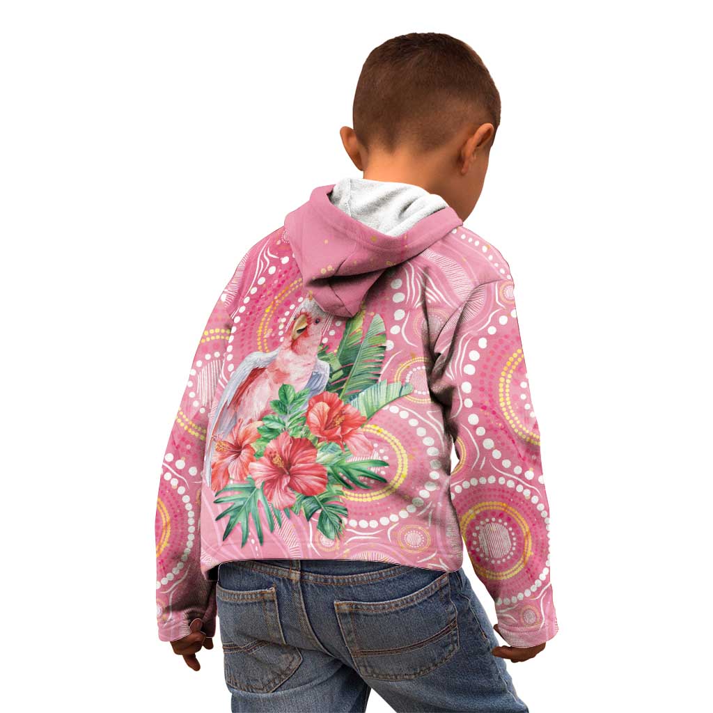 Breast Cancer Pink Cockatoo Kid Hoodie Indigenous Australia Watercolor Glaze - Aussie Hoodie