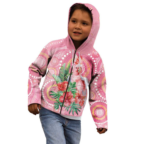 Breast Cancer Pink Cockatoo Kid Hoodie Indigenous Australia Watercolor Glaze - Aussie Hoodie