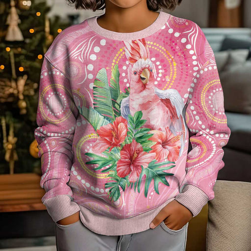 Breast Cancer Pink Cockatoo Kid Ugly Christmas Sweater Australia Indigenous Watercolor Glaze - Aussie Hoodie