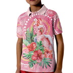Breast Cancer Pink Cockatoo Kid Polo Shirt Indigenous Australia Watercolor Glaze - Aussie Hoodie