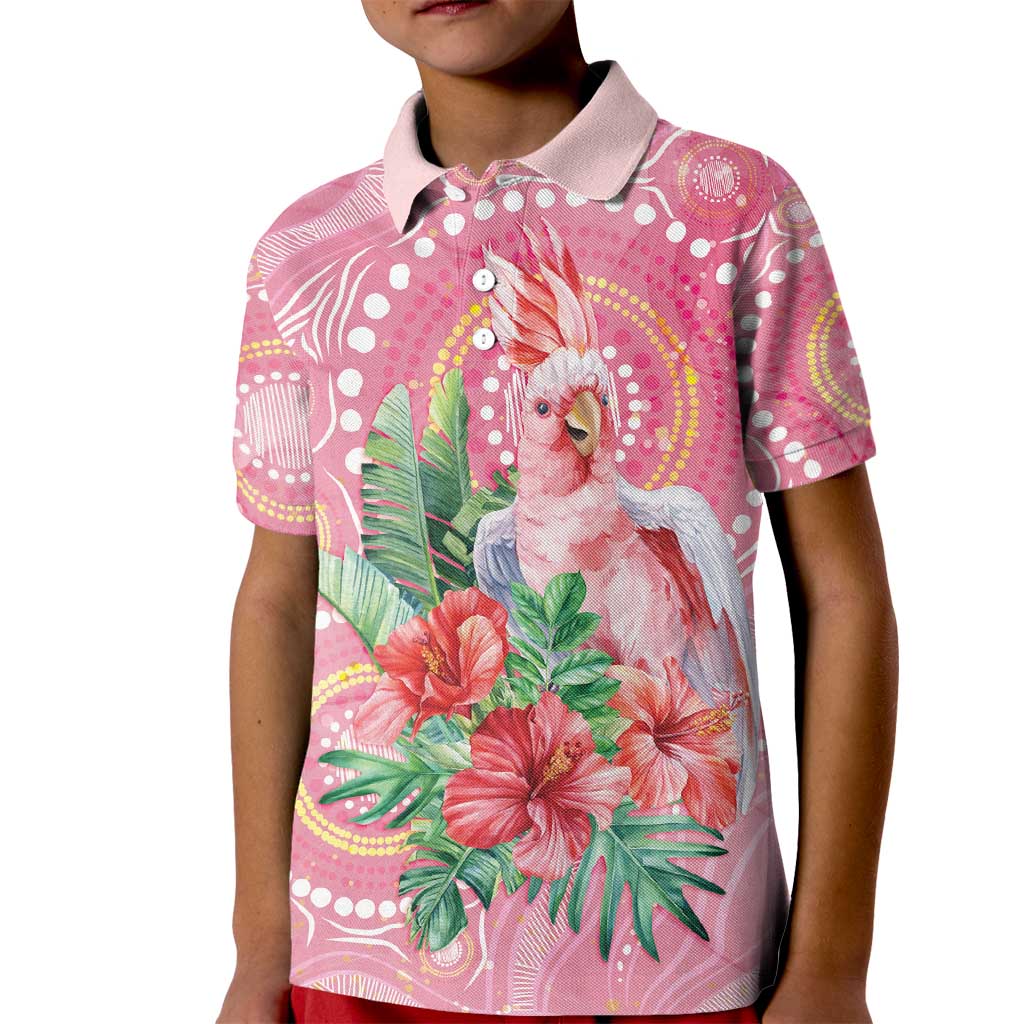 Breast Cancer Pink Cockatoo Kid Polo Shirt Indigenous Australia Watercolor Glaze - Aussie Hoodie