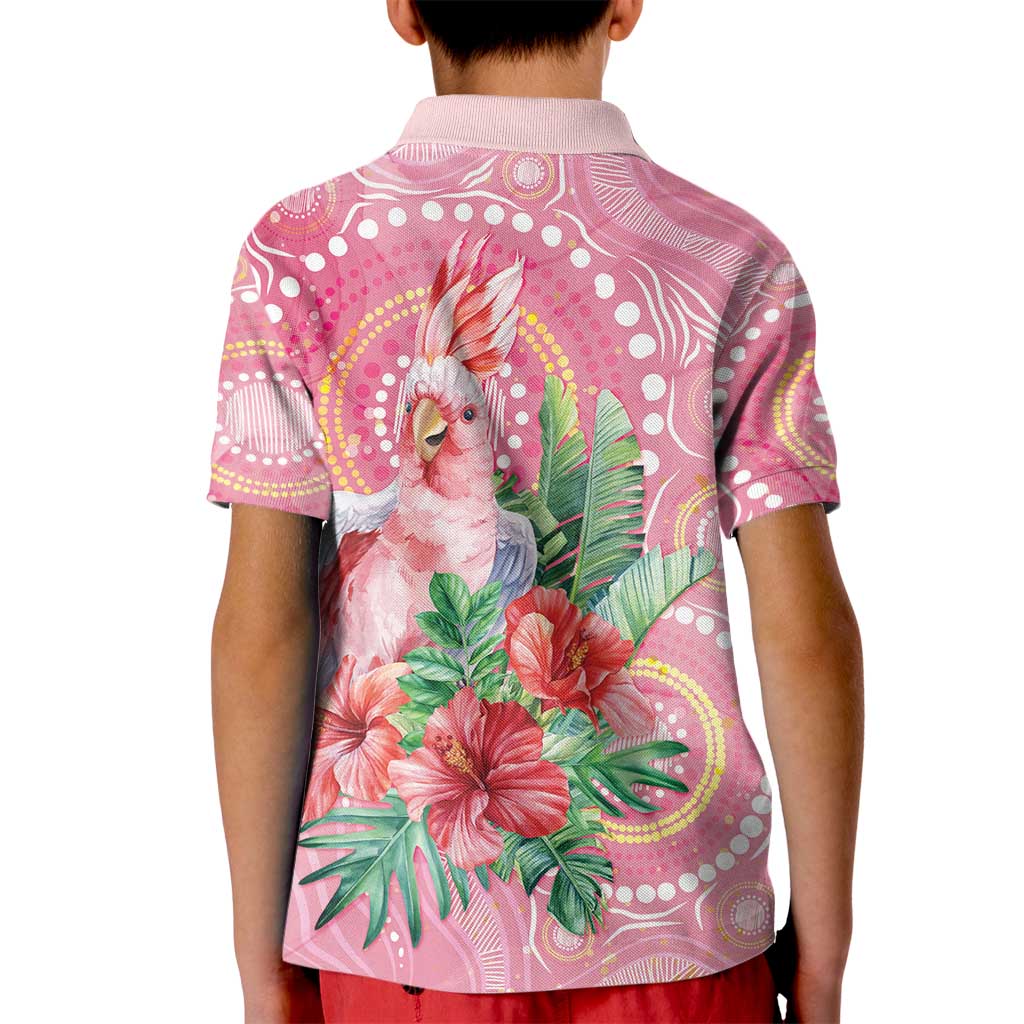Breast Cancer Pink Cockatoo Kid Polo Shirt Indigenous Australia Watercolor Glaze - Aussie Hoodie