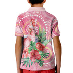 Breast Cancer Pink Cockatoo Kid Polo Shirt Indigenous Australia Watercolor Glaze - Aussie Hoodie