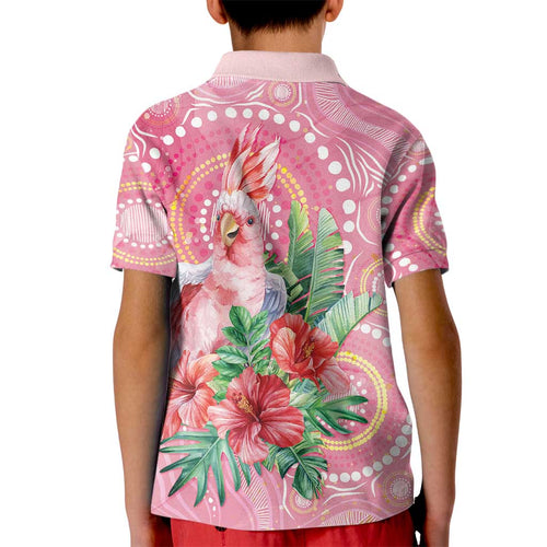 Breast Cancer Pink Cockatoo Kid Polo Shirt Indigenous Australia Watercolor Glaze - Aussie Hoodie